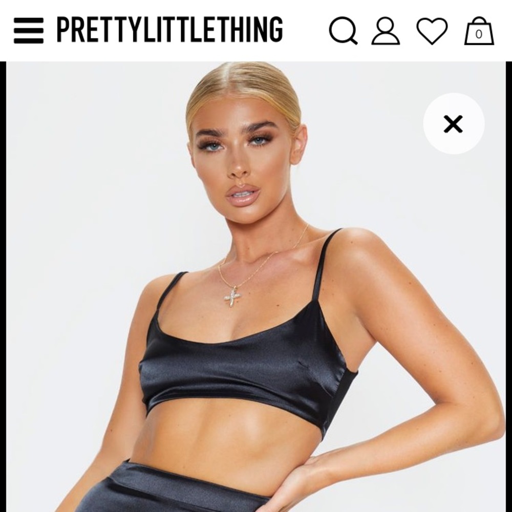 PrettyLittleThing black satin scoop neck crop